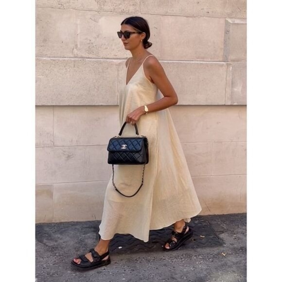 Commense Double Layers V-neck Long Dress color Apricot size S - Picture 6 of 15